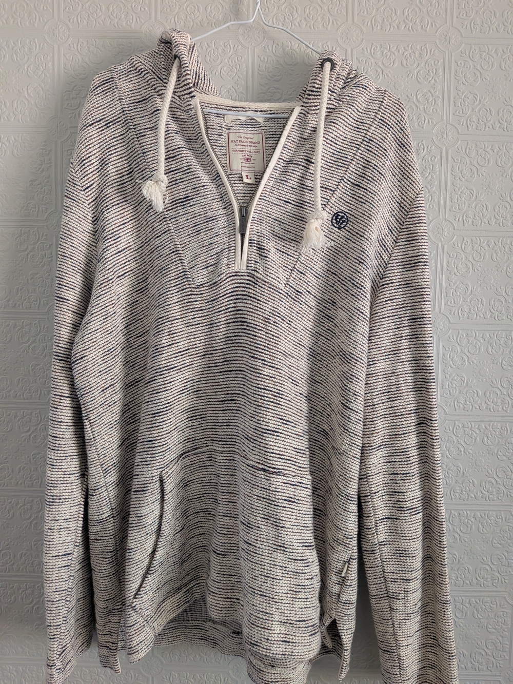 Fat Face Men's Cream w/ MULTICOLOR Quarter Zip Hoodie Sweater